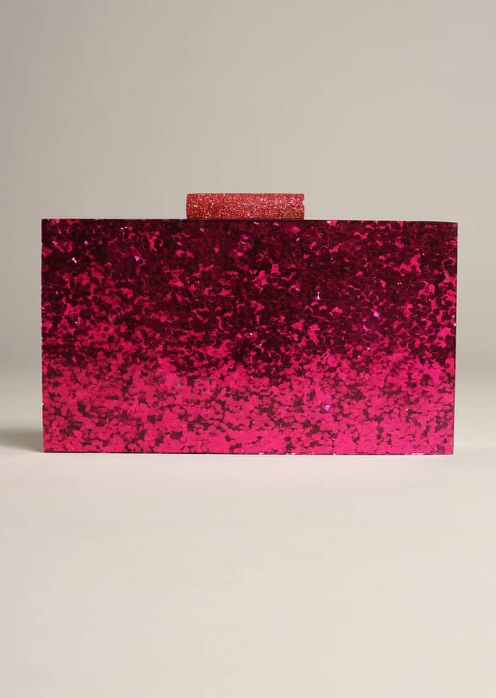 Magenta Pink Box Clutch With Shimmer Glitter All Over Online - Kalki Fashion