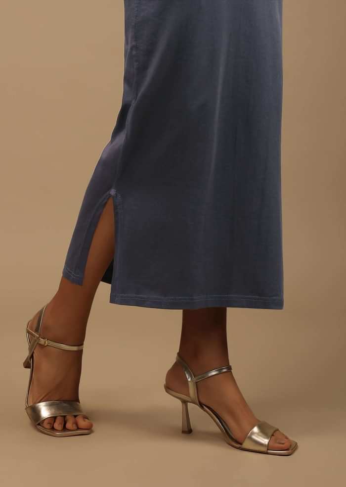 Ash Grey Shapewear Saree Petticoat In Cotton Lycra With Elastic Waistband And Slit