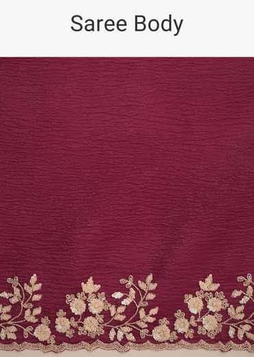 Wine Tissue Saree With Sequin And Cutdana Border And Unstitched Blouse