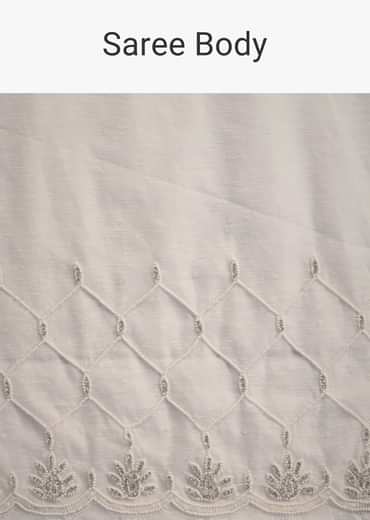 White Organza Saree With Beads And Stone Scallop Border And Unstitched Blouse