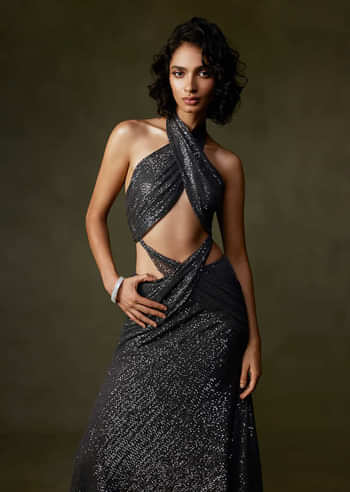 <p>Grey Halter Neck Gown</p>