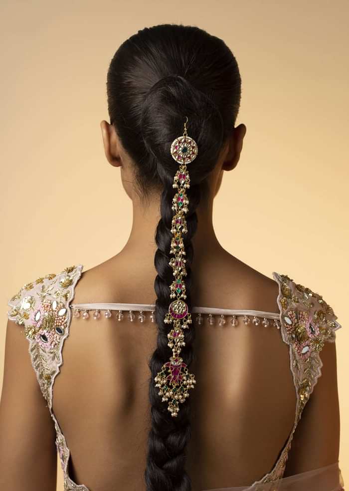 22K Gold Plated Kundan Braid Pin With High-Grade Shell Pearls