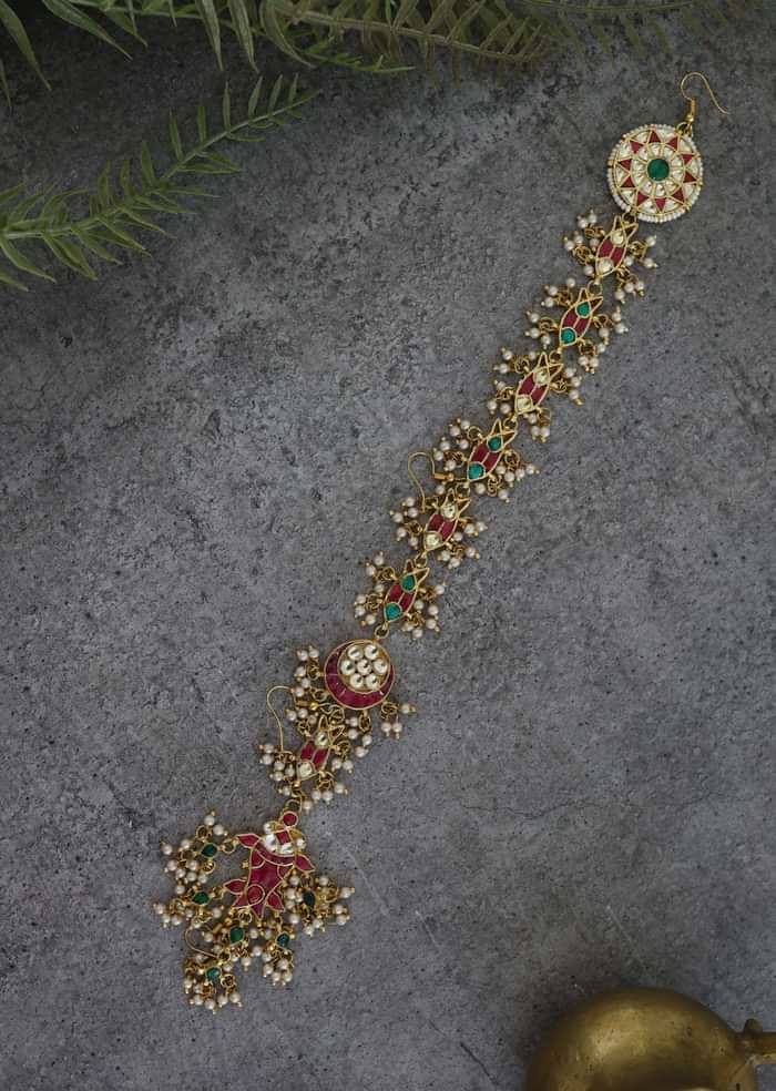22K Gold Plated Kundan Braid Pin With High-Grade Shell Pearls