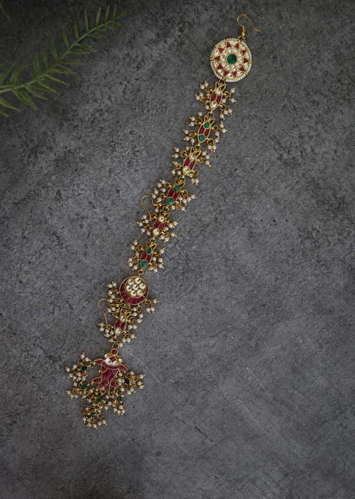 22K Gold Plated Kundan Braid Pin With High-Grade Shell Pearls