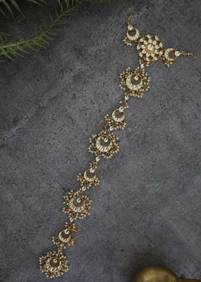 22K Gold Plated Kundan Braid Pin In Silver Alloy