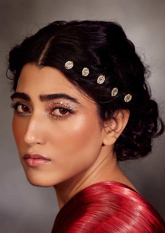 22k Gold Plated Kundan Braid Pins In Silver Alloy