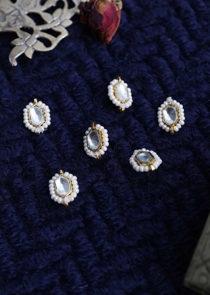 22k Gold Plated Kundan Braid Pins In Silver Alloy