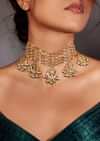 22k Gold Plated Kundan Choker Necklace With Pearls