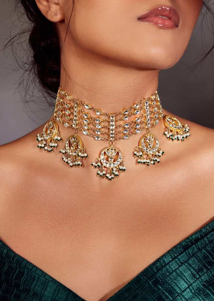 22k Gold Plated Kundan Choker Necklace With Pearls