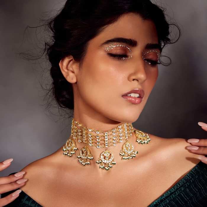 22k Gold Plated Kundan Choker Necklace With Pearls