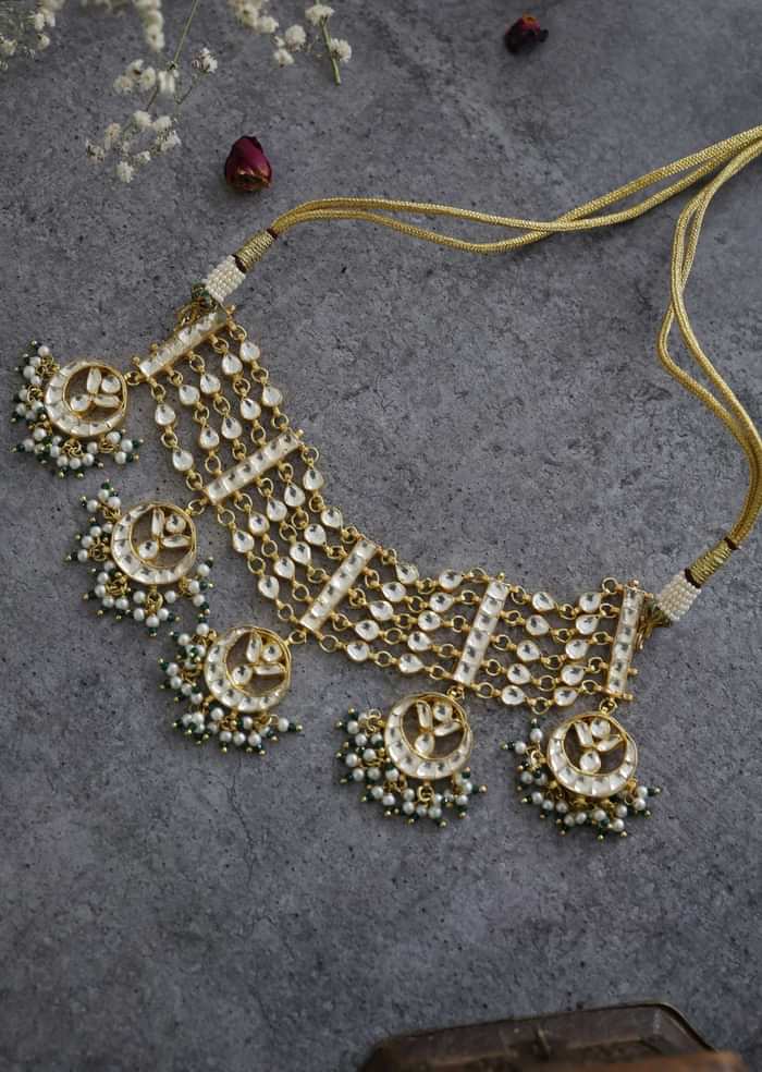 22k Gold Plated Kundan Choker Necklace With Pearls