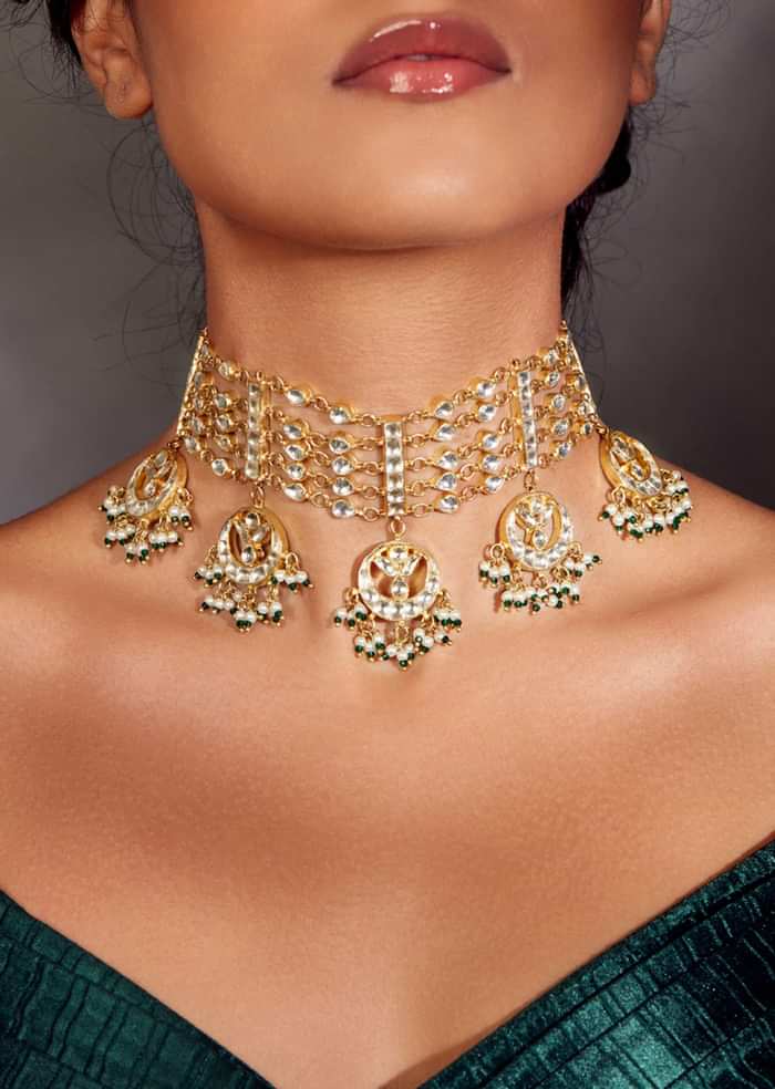 22k Gold Plated Kundan Choker Necklace With Pearls
