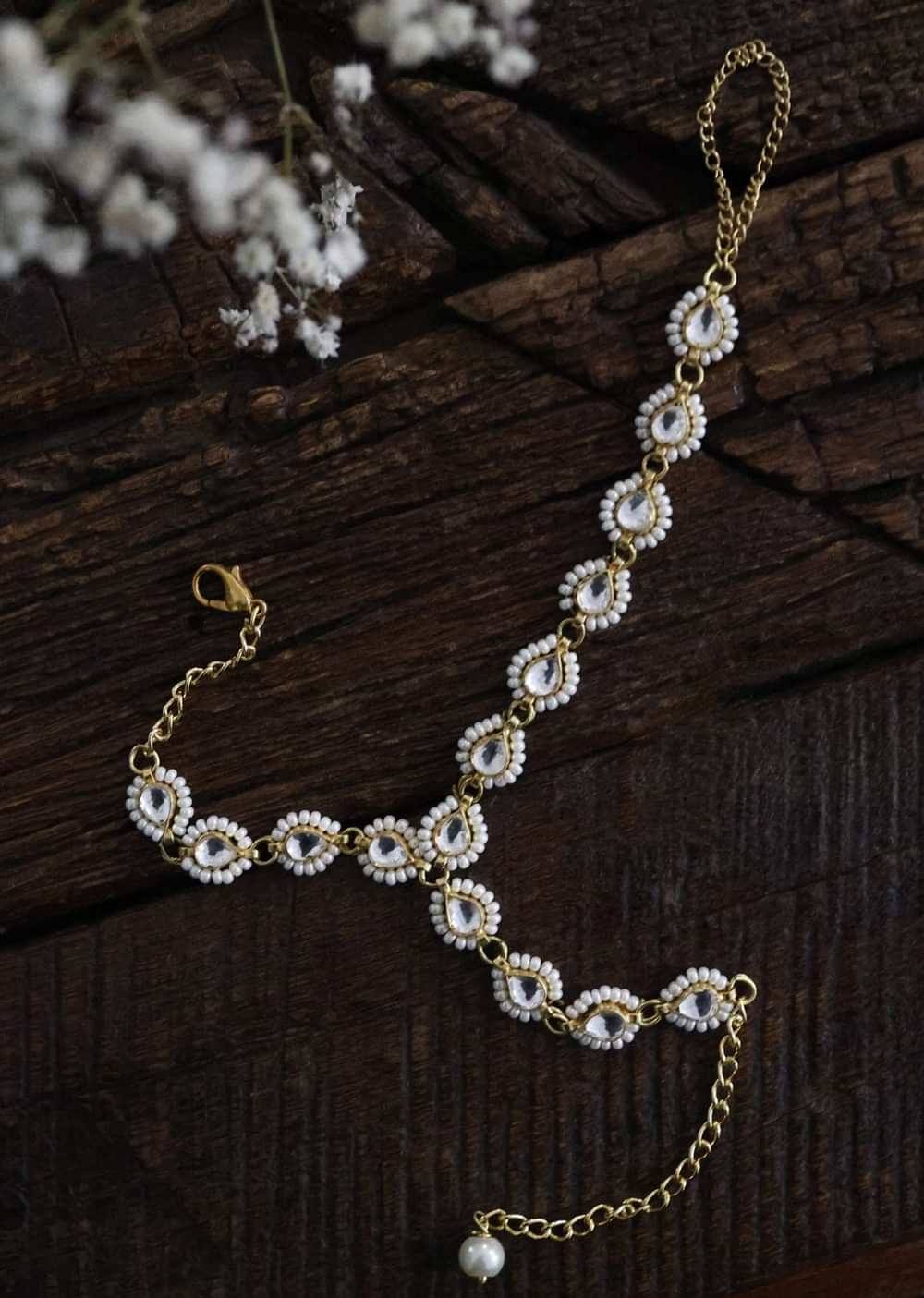 22k Gold Plated Kundan Hathphool In Silver Alloy