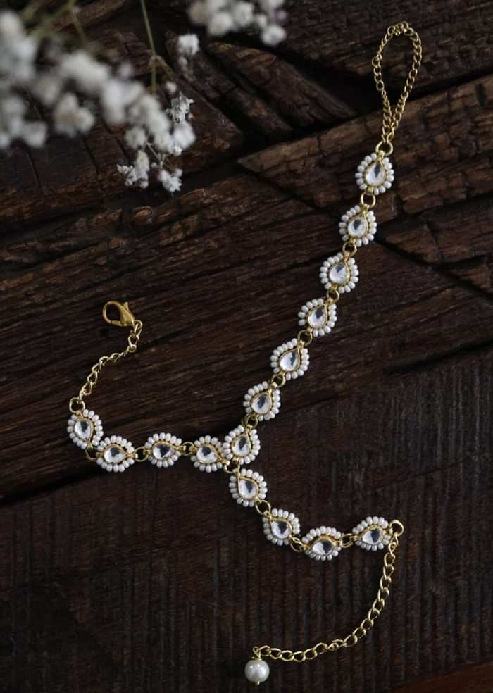 22k Gold Plated Kundan Hathphool In Silver Alloy