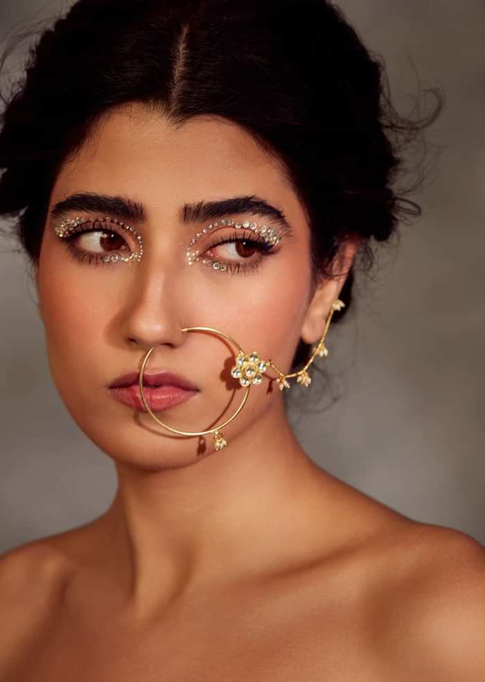 22k Gold Plated Kundan Nosepin Embellished With Pearls