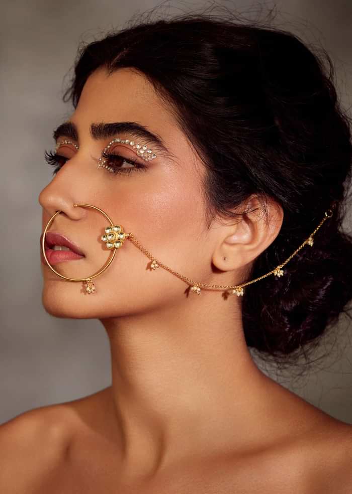 22k Gold Plated Kundan Nosepin Embellished With Pearls