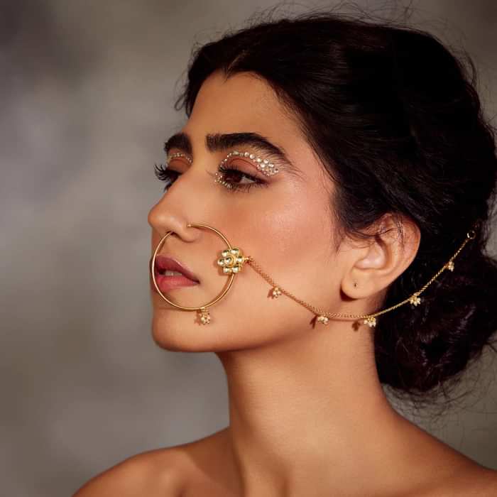 22k Gold Plated Kundan Nosepin Embellished With Pearls