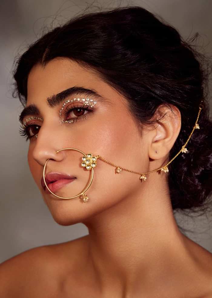 22k Gold Plated Kundan Nosepin Embellished With Pearls