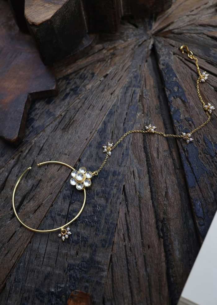 22k Gold Plated Kundan Nosepin Embellished With Pearls