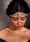 22k Gold Plated Kundan Pearls Mathapatti In Silver Alloy