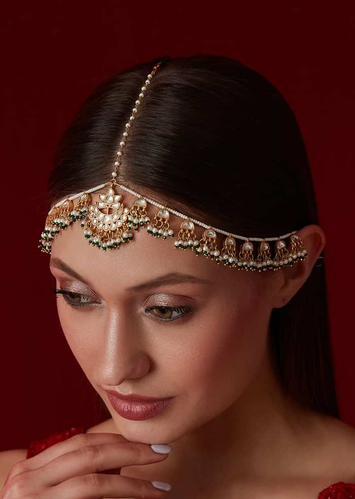 22K Gold Plated Mathapatti With Kundan And Pearls