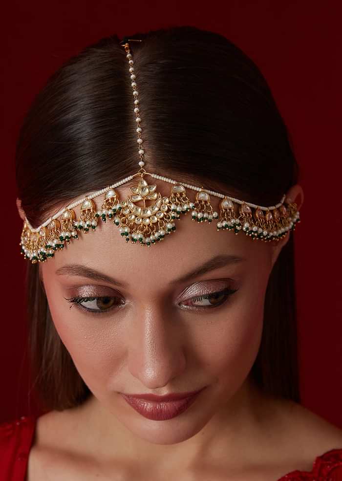 22K Gold Plated Mathapatti With Kundan And Pearls