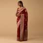 Brick Red Saree In Dola Silk With Embroidered Floral Buttas
