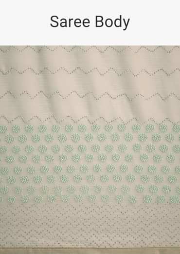 Mint Green Satin Saree With Thread And Stone Work Border With Unstitched Blouse