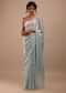 Blue Haze Tissue Saree In Sequins And Stones Embroidery Buttis, It Comes In Scalloped Border With Cut Dana Embroidery