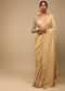 Gold Saree In Georgette With Woven Diagonal Stripes, Floral Pallu And Unstitched Blouse