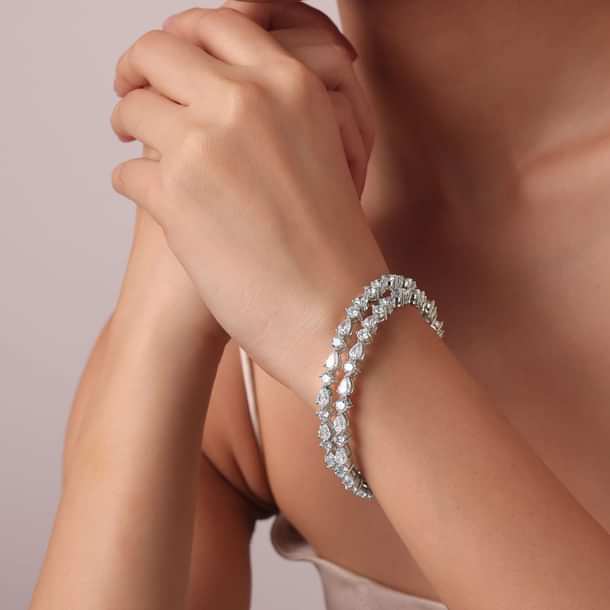 92.5 Sterling Silver Bangles With Zirconia Stones Set of 2