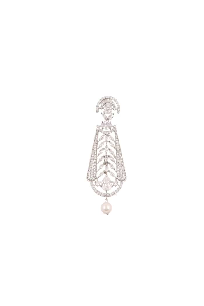 92.5 Sterling Silver Choker Set with Faux Diamonds And Pearl Drops
