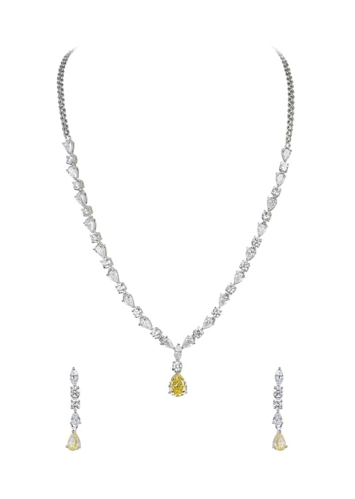 92.5 Sterling Silver Drop Pendant Necklace Set With Zirconia