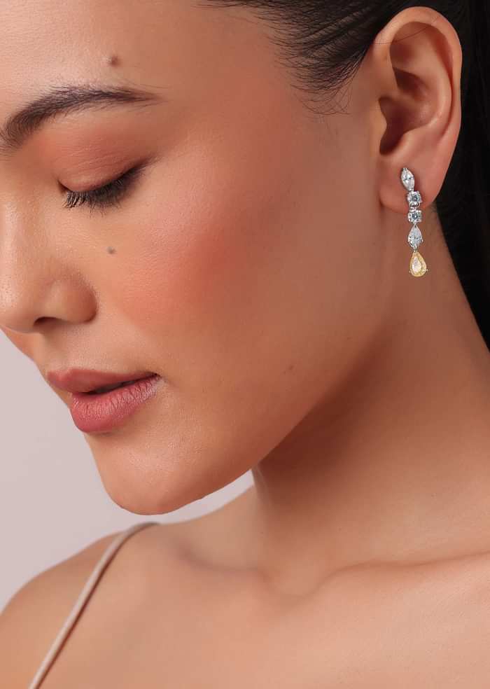92.5 Sterling Silver Drop Pendant Necklace Set With Zirconia