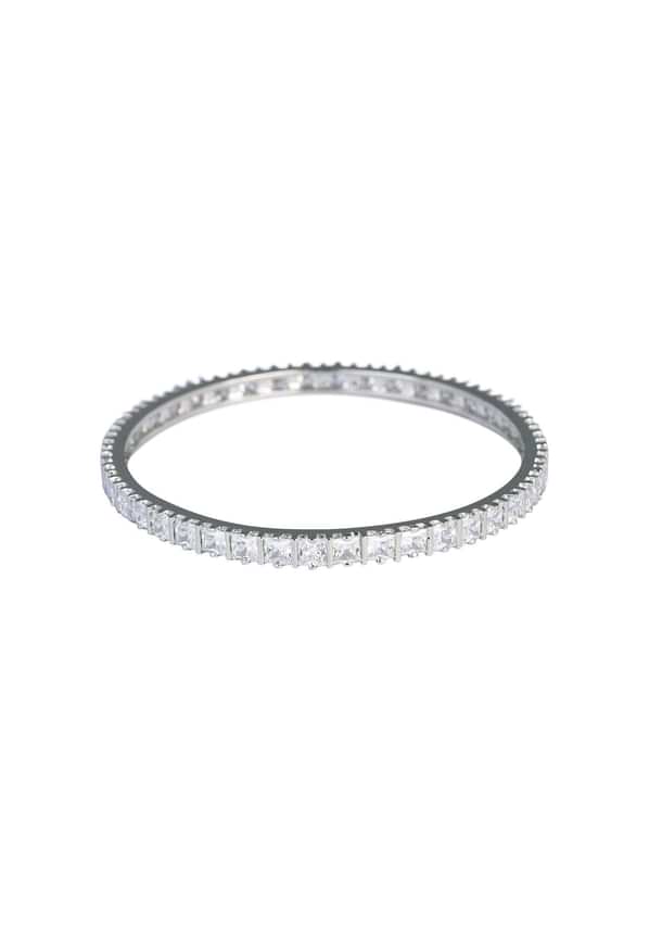 92.5 Sterling Silver Finish Zirconia Bangles Set of 2
