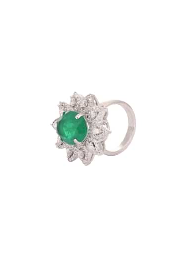 92.5 Sterling Silver Floral Ring Embedded with Green Emerald