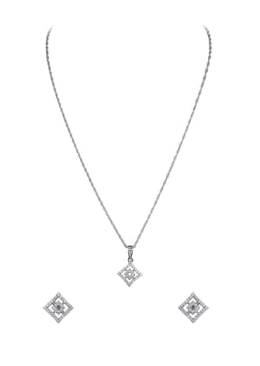 92.5 Sterling Silver Geometric Pendant Necklace Set