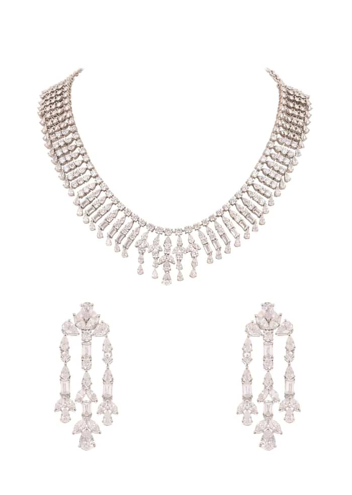 92.5 Sterling Silver Necklace Set with Stone Drops