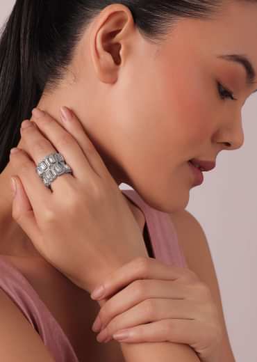 92.5 Sterling Silver Ring With Encrusted Zirconia