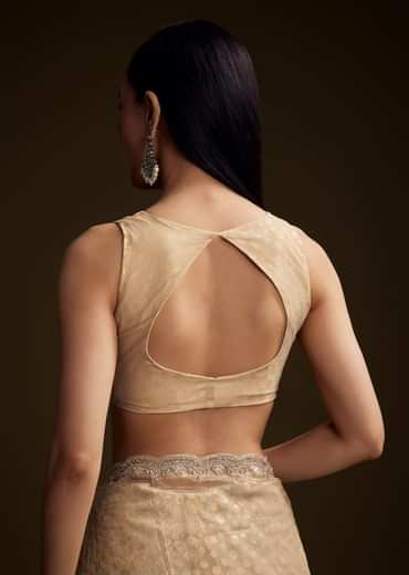Beige Jacquard Saree With Sequin And Stone Embroidery