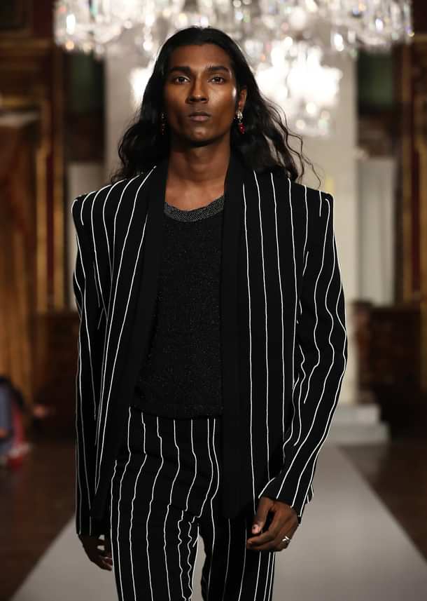 Black Indo Western Suit For Men With Sequins And Pearls