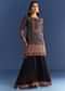 Black Satin Paisley Print Kurta Sharara With Cut Dana Embroidery