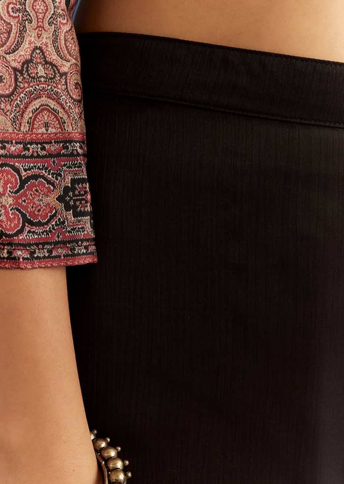 Black Satin Paisley Print Kurta Sharara With Cut Dana Embroidery