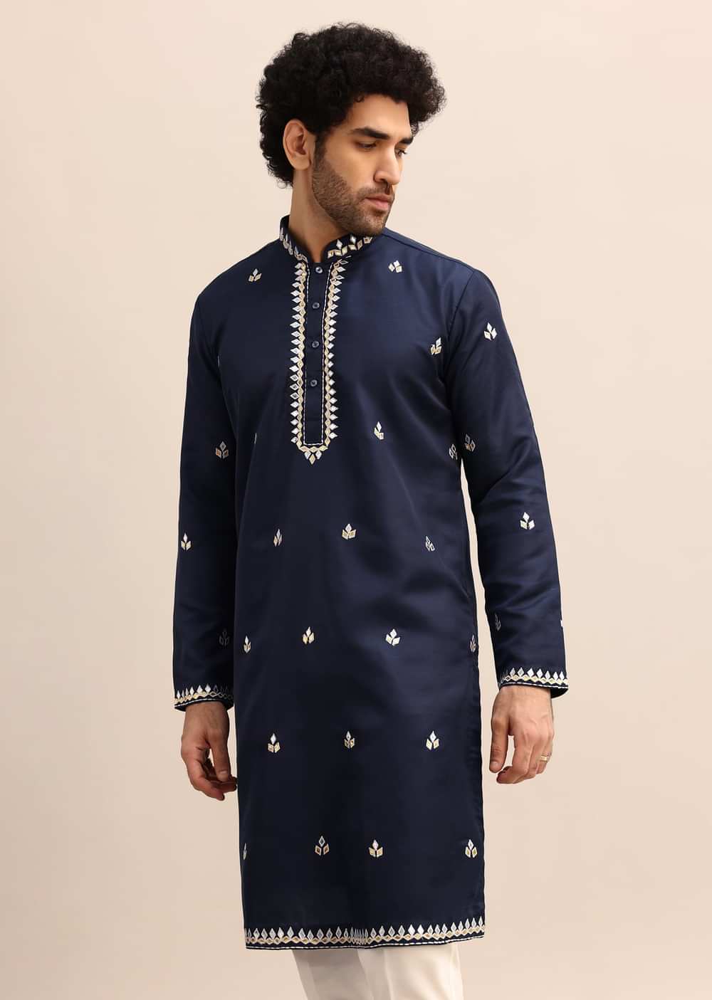 Blue Abla Work Kurta Set For Men