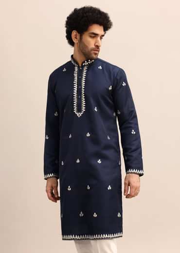 Blue Abla Work Kurta Set For Men