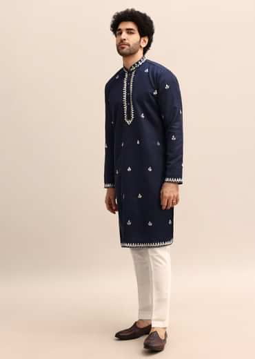 Blue Abla Work Kurta Set For Men