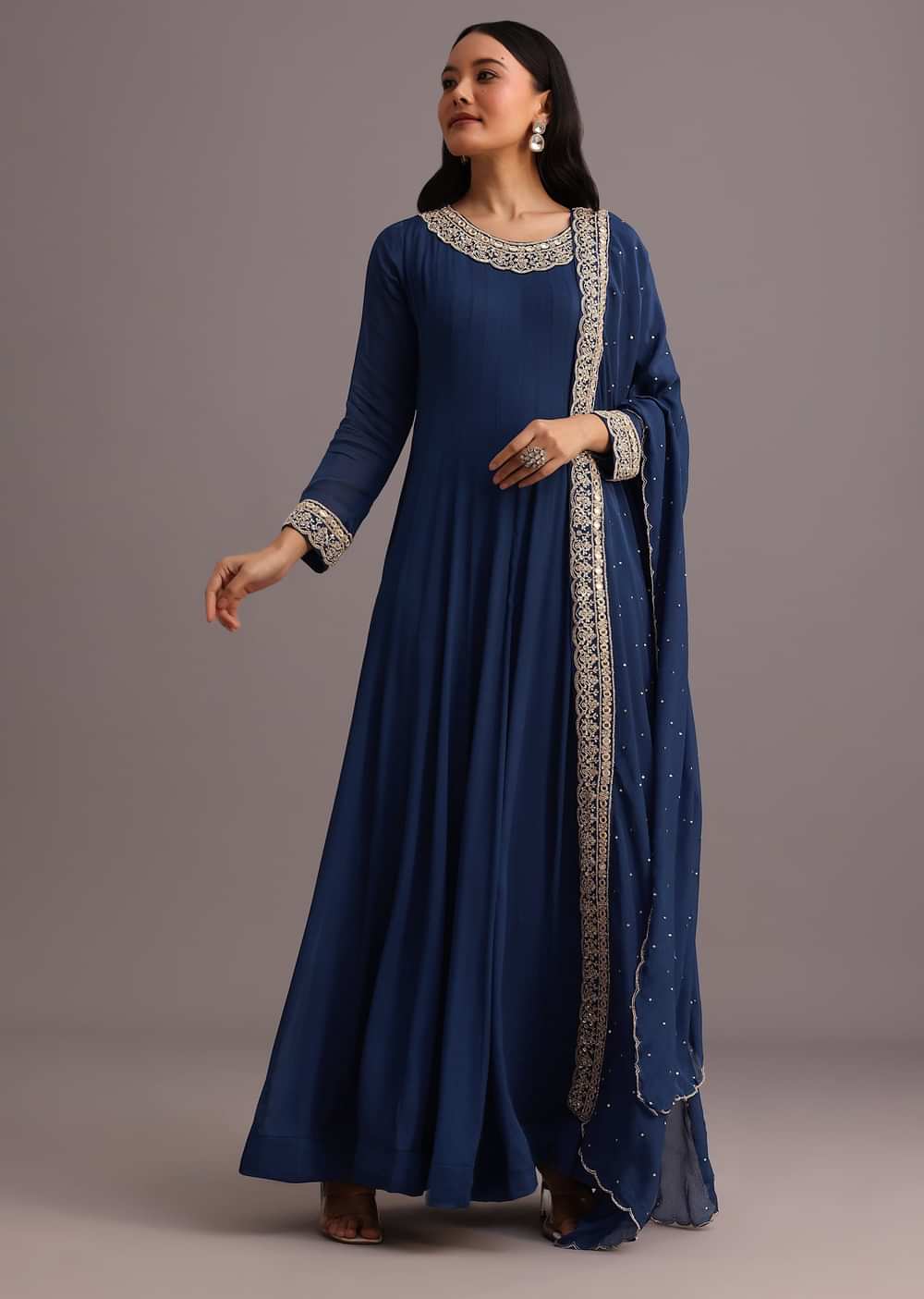 Blue Embroidered Anarkali Suit With Dupatta