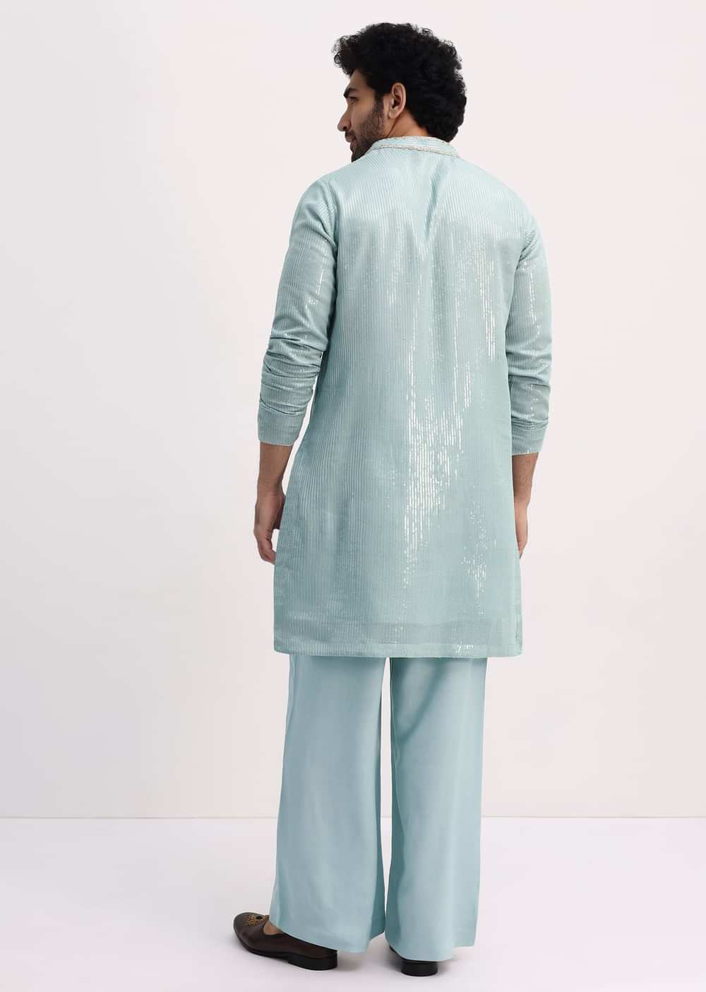 Blue Gold Sequin Kurta With Loose Fitted Pants