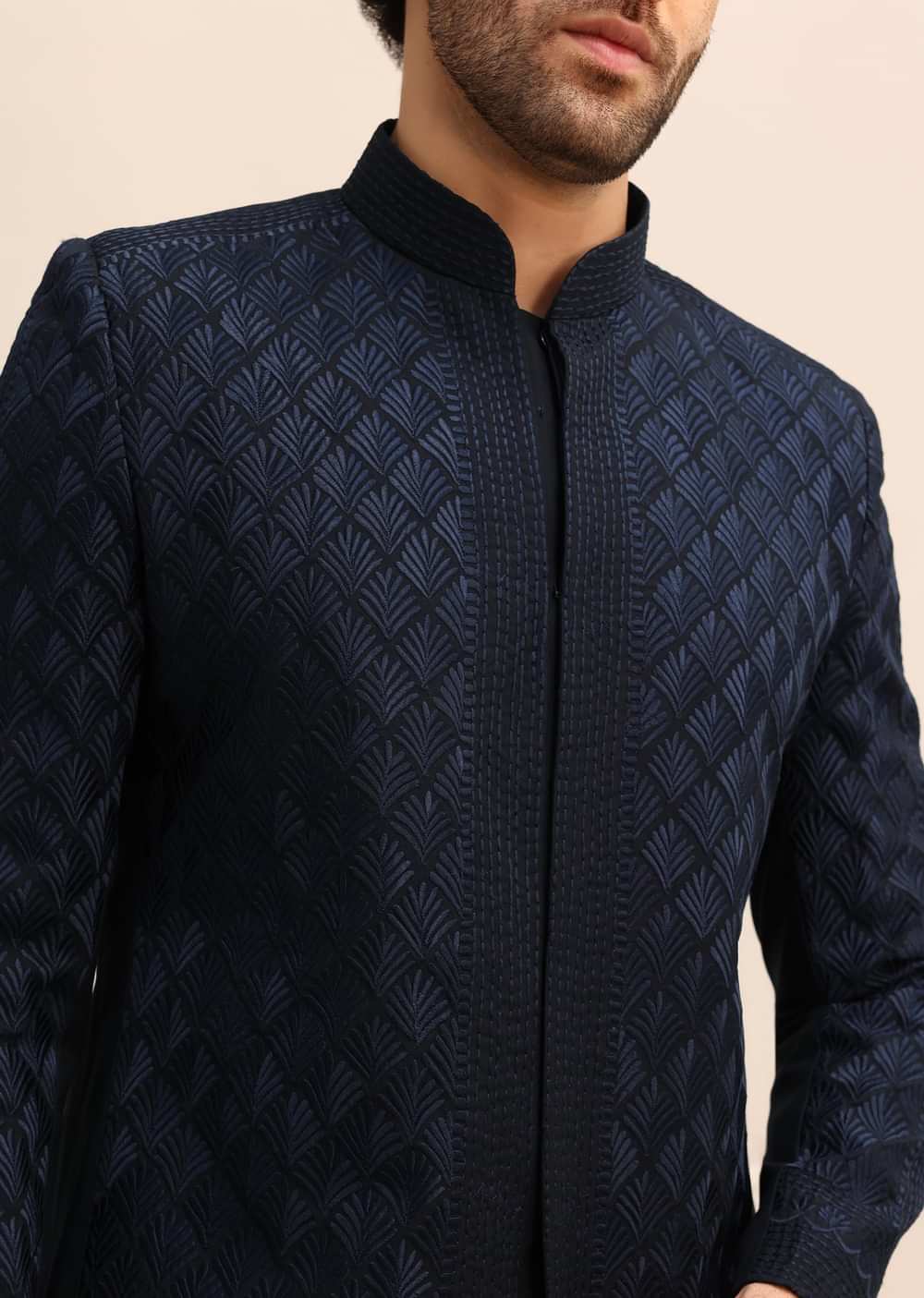 Blue Resham Work Jodhpuri Suit For Men