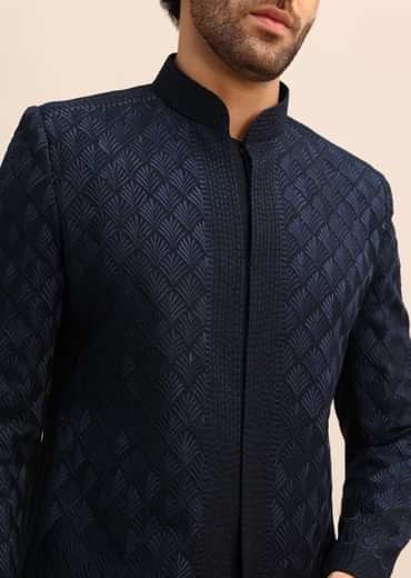 Blue Resham Work Jodhpuri Suit For Men